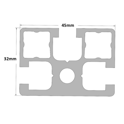 10-4532-0-1500MM MODULAR SOLUTIONS EXTRUDED PROFILE<br>45MM X 32MM, CUT TO THE LENGTH OF 1500 MM